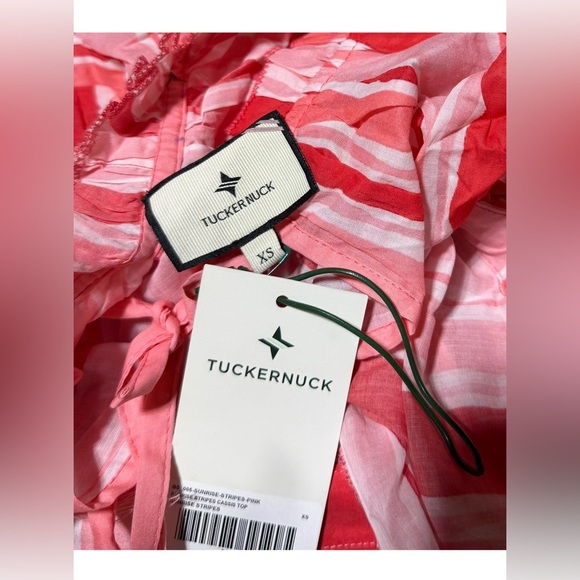 Tuckernuck Cassis Top XS NWT Sunrise Stripes Pink Cotton Ruffle Sleeve Boho - Picture 4 of 8